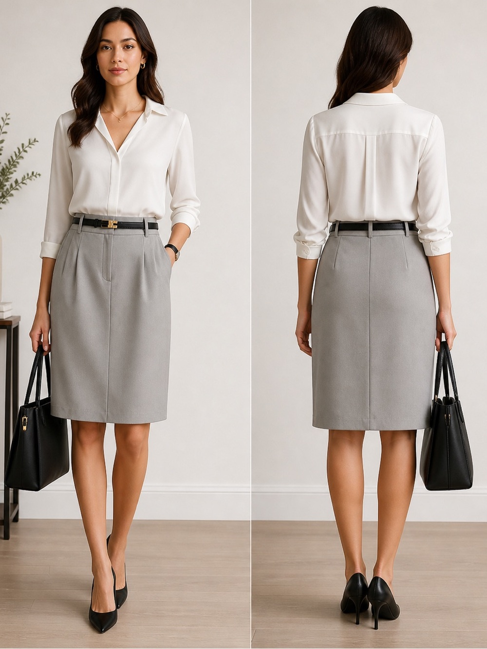 NWT Halston Light Gray Belted Pencil Skirt | Career Workwear- size 8